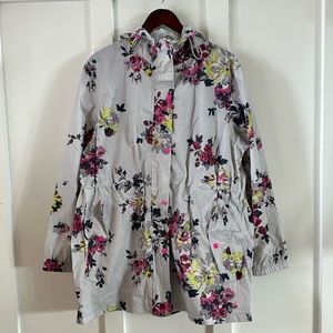 Joules Right as Rain Gray with pink and yellow Floral Raincoat size XXL- 14